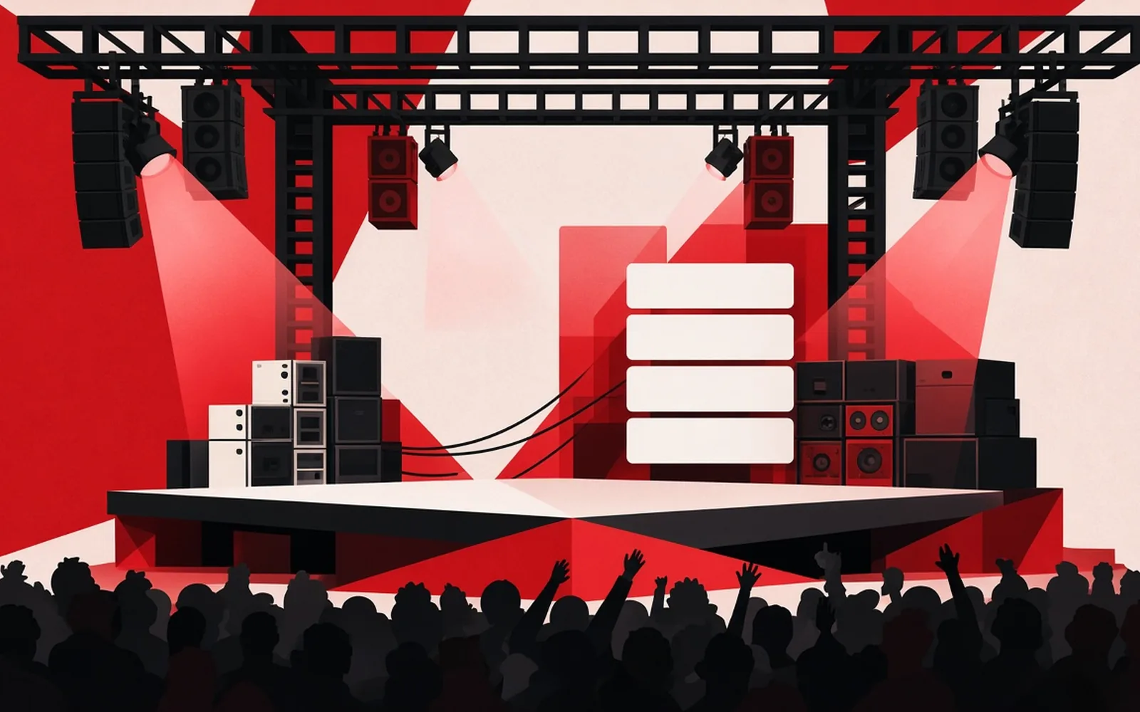 Events-Funktionen-Karte — Festival-Stage-Ops-Illustration