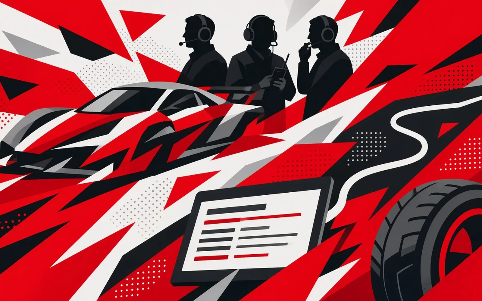Motorsport-Funktionen-Karte — Paddock-Ops-Illustration