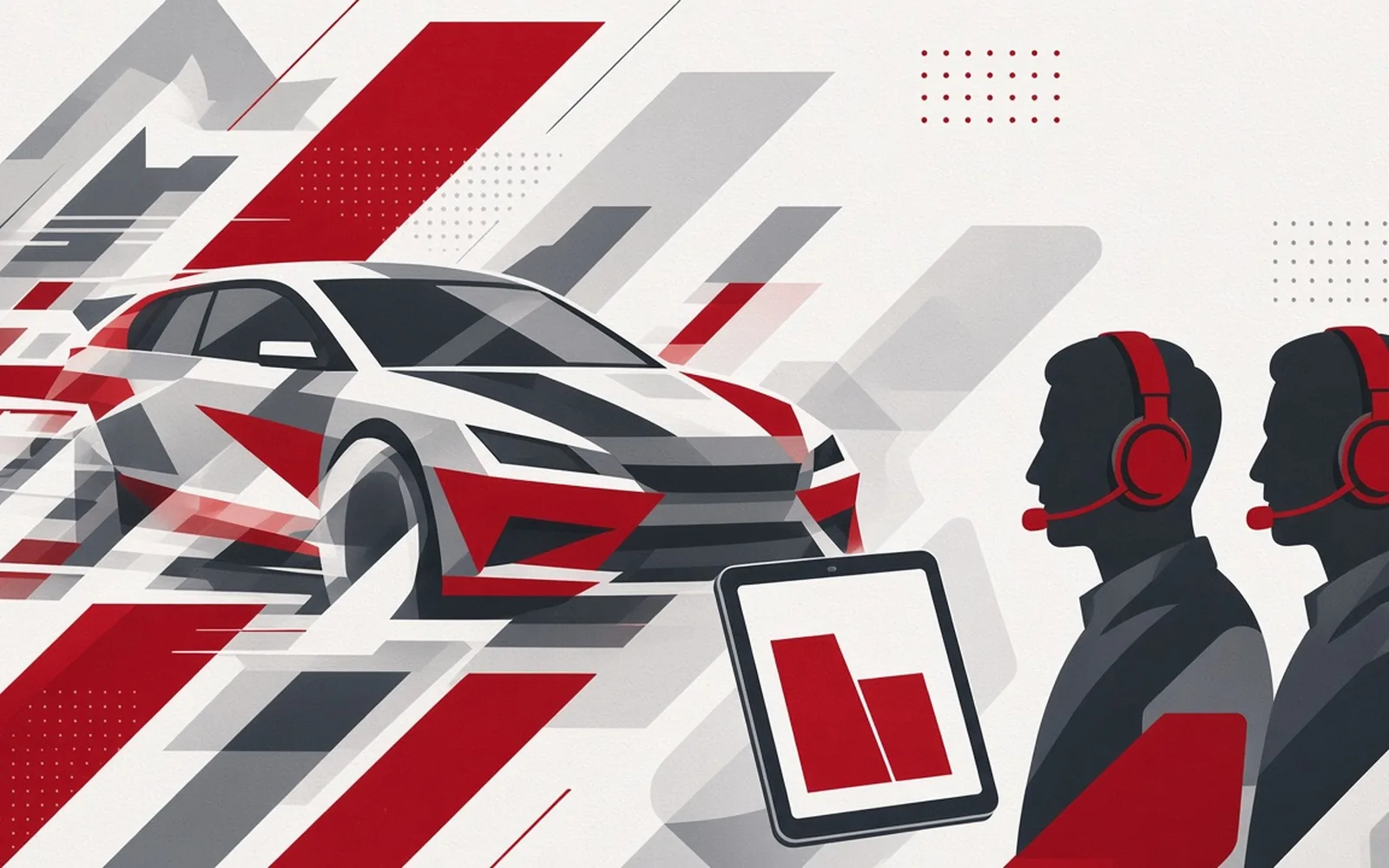 Motorsport planner card — rally and race operations illustration