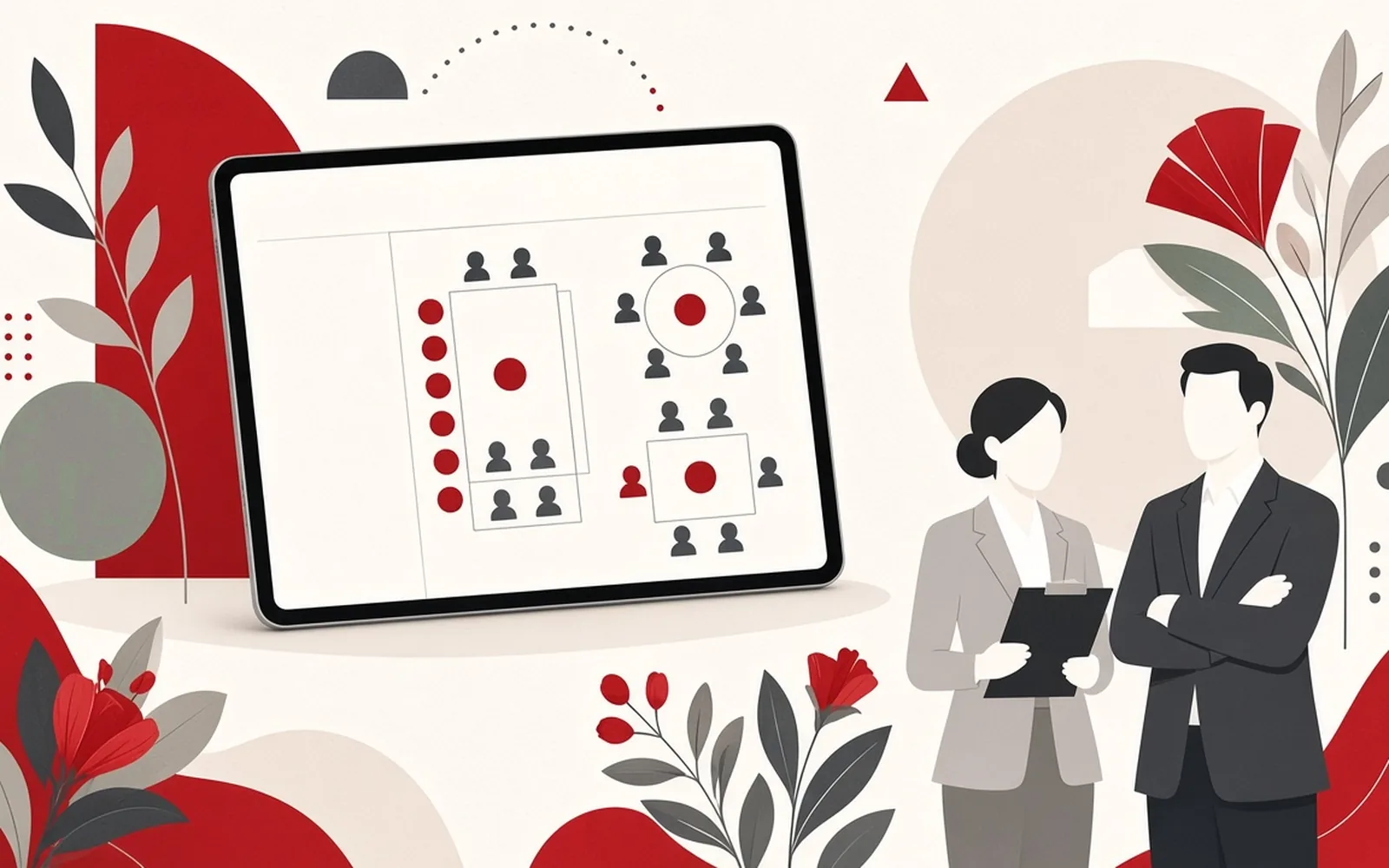 Weddings planner card — elegant seating and planning illustration